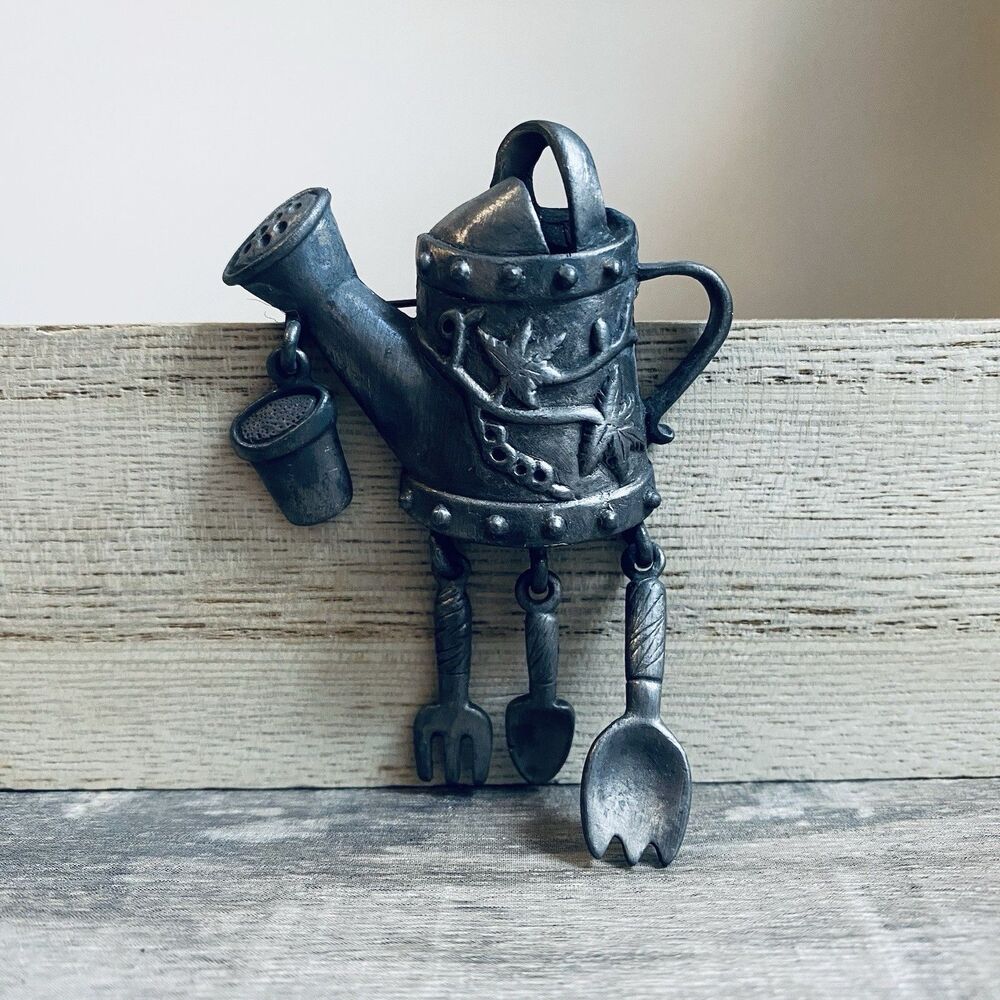 Vintage Brooch Pin Watering Can Gardening Cooking Pewter